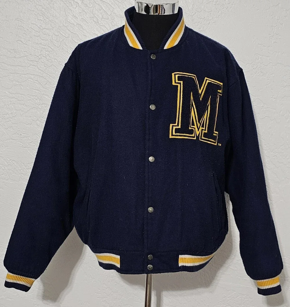 Vintage Michigan Wolverines Varsity Jacket Wool Lettermans Coat Logo Athletic XL